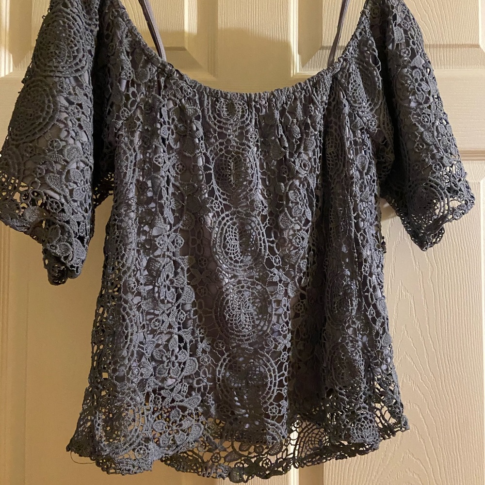 Charlotte Russe Blue Lace Beautiful Blouse